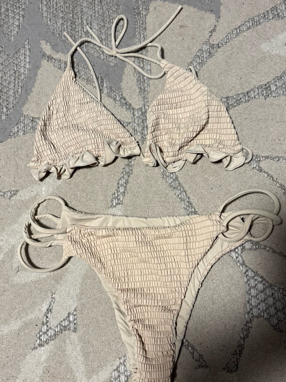 San Lorenzo Cream Smocked Ruffle Triangle Bikini